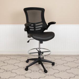 Mid-Back Black Mesh Ergonomic Drafting Chair with LeatherSoft Seat From Flash Furniture