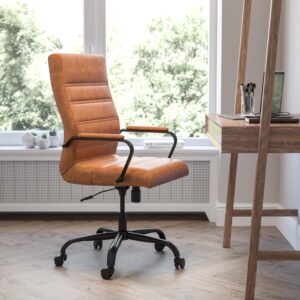 High Back Brown Executive Swivel Office Chair with Black Frame and Arms From Flash Furniture