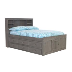 OS Home and Office Furniture Model 83221K6-22 Solid Pine Full Captains Bookcase Bed with 6 drawers in Charcoal Gray From American Furniture Classics