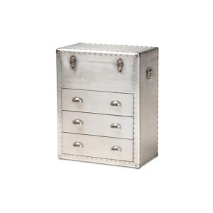 Serge French Industrial Silver Metal 3-Drawer Accent Storage Cabinet From Baxton Studio