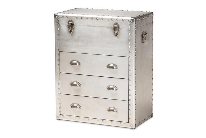 Serge French Industrial Silver Metal 3-Drawer Accent Storage Cabinet From Baxton Studio