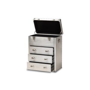 Serge French Industrial Silver Metal 3-Drawer Accent Storage Cabinet From Baxton Studio