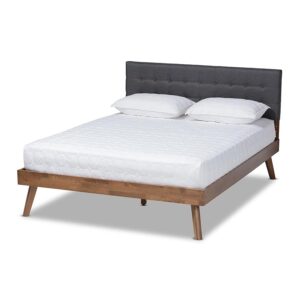 Dark Grey Fabric Upholstered Walnut Brown Finished Wood Full Size Platform Bed From Baxton Studio