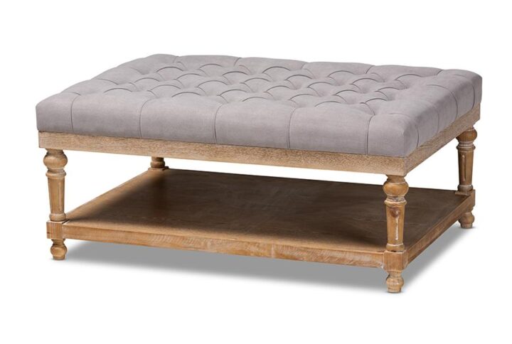 and Rustic Grey Linen Fabric Upholstered and Greywashed Wood Cocktail Ottoman From Baxton Studio