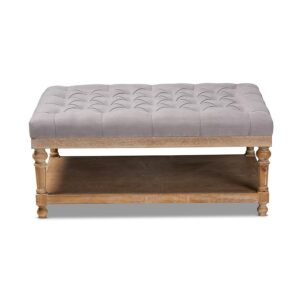 and Rustic Grey Linen Fabric Upholstered and Greywashed Wood Cocktail Ottoman From Baxton Studio