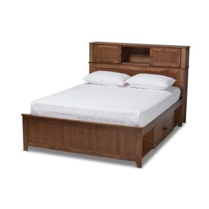 Transitional Walnut Brown Finished Wood Queen Size Platform Storage Bed From Baxton Studio