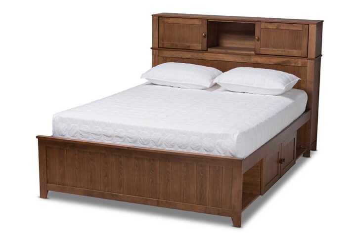 Transitional Walnut Brown Finished Wood Queen Size Platform Storage Bed From Baxton Studio