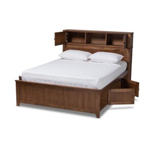 Transitional Walnut Brown Finished Wood Queen Size Platform Storage Bed From Baxton Studio