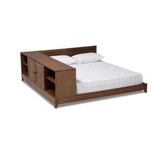 Transitional Walnut Brown Finished Wood Queen Size Platform Storage Bed From Baxton Studio