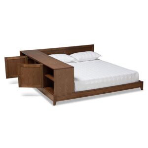 Transitional Walnut Brown Finished Wood Queen Size Platform Storage Bed From Baxton Studio