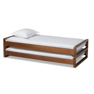 Walnut Finished Wood Expandable Twin Size to King Size Bed Frame From Baxton Studio