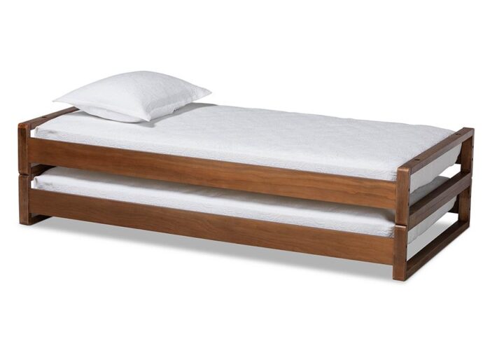 Walnut Finished Wood Expandable Twin Size to King Size Bed Frame From Baxton Studio