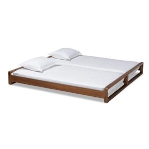 Walnut Finished Wood Expandable Twin Size to King Size Bed Frame From Baxton Studio