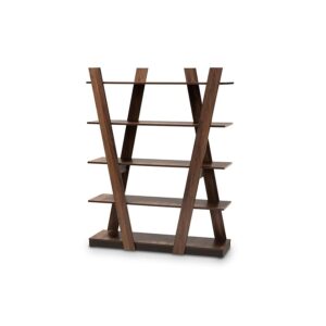 Walnut Brown Finished 5-Tier Wood Geometric Living Room Display Shelf From Baxton Studio