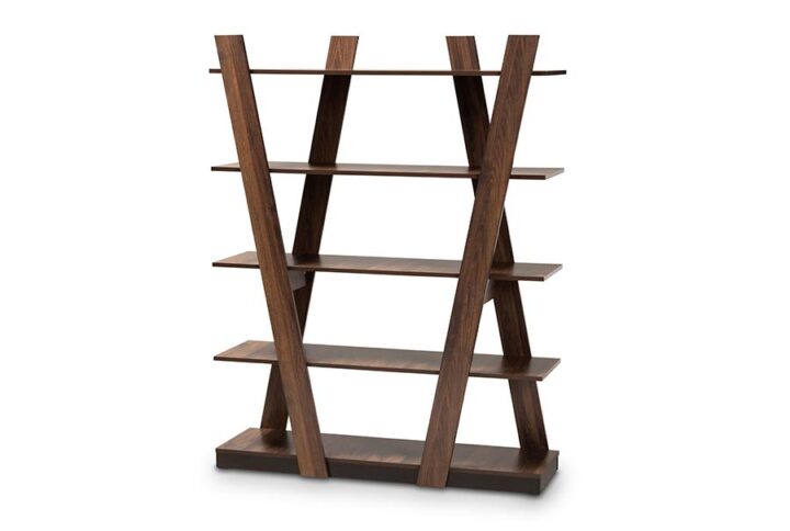 Walnut Brown Finished 5-Tier Wood Geometric Living Room Display Shelf From Baxton Studio