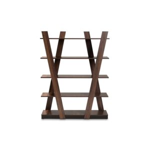 Walnut Brown Finished 5-Tier Wood Geometric Living Room Display Shelf From Baxton Studio