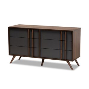 Two-Tone Grey and Walnut Finished Wood 6-Drawer Bedroom Dresser From Baxton Studio