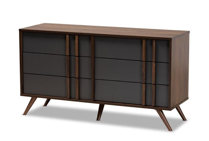 Two-Tone Grey and Walnut Finished Wood 6-Drawer Bedroom Dresser From Baxton Studio