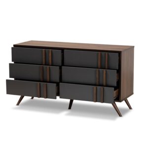 Two-Tone Grey and Walnut Finished Wood 6-Drawer Bedroom Dresser From Baxton Studio