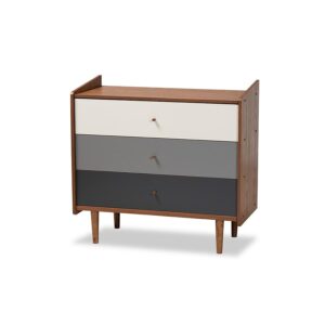 Multicolor Walnut Brown and Grey Gradient Finished Wood 3-Drawer Chest From Baxton Studio