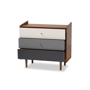 Multicolor Walnut Brown and Grey Gradient Finished Wood 3-Drawer Chest From Baxton Studio