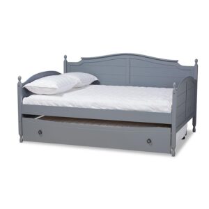 Farmhouse Grey Finished Wood Full Size Daybed with Roll-out Trundle Bed From Baxton Studio