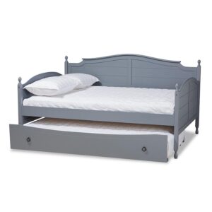 Farmhouse Grey Finished Wood Full Size Daybed with Roll-out Trundle Bed From Baxton Studio