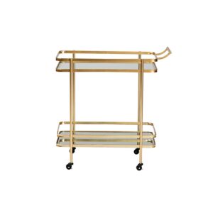 Glam Brushed Gold Finished Metal and Mirrored Glass 2-Tier Mobile Wine Bar Cart From Baxton Studio