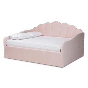 Light Pink Velvet Fabric Upholstered Full Size Daybed From Baxton Studio