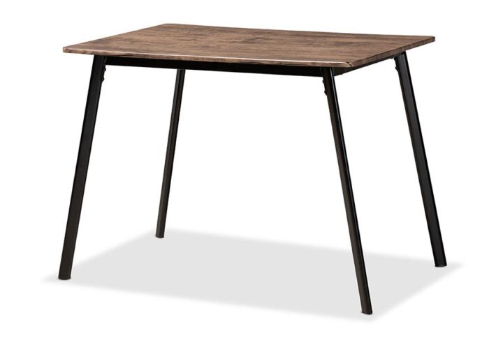 Walnut Brown Finished Wood and Black Metal Dining Table From Baxton Studio