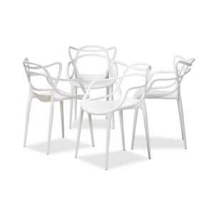 White Finished Polypropylene Plastic 4-Piece Stackable Dining Chair Set From Baxton Studio