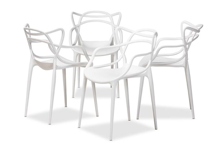 White Finished Polypropylene Plastic 4-Piece Stackable Dining Chair Set From Baxton Studio