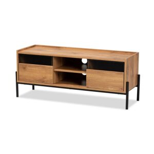 Industrial Natural Brown Finished Wood and Black Metal 2-Door TV Stand From Baxton Studio