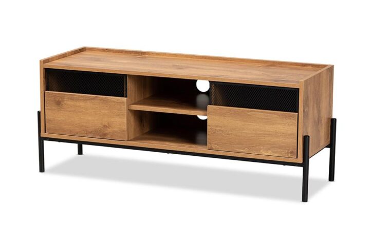 Industrial Natural Brown Finished Wood and Black Metal 2-Door TV Stand From Baxton Studio