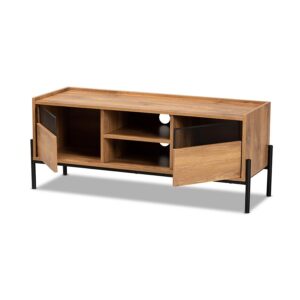 Industrial Natural Brown Finished Wood and Black Metal 2-Door TV Stand From Baxton Studio