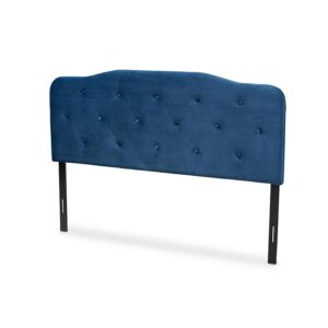 Navy Blue Velvet Fabric Upholstered King Size Headboard From Baxton Studio