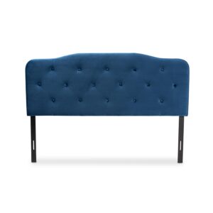 Navy Blue Velvet Fabric Upholstered King Size Headboard From Baxton Studio