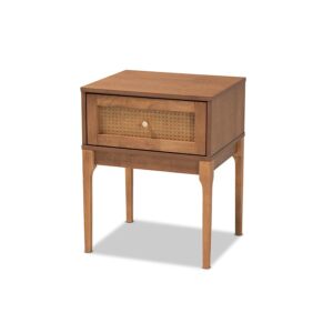 Ash Walnut Finished Wood and Rattan 1-Drawer Nightstand From Baxton Studio