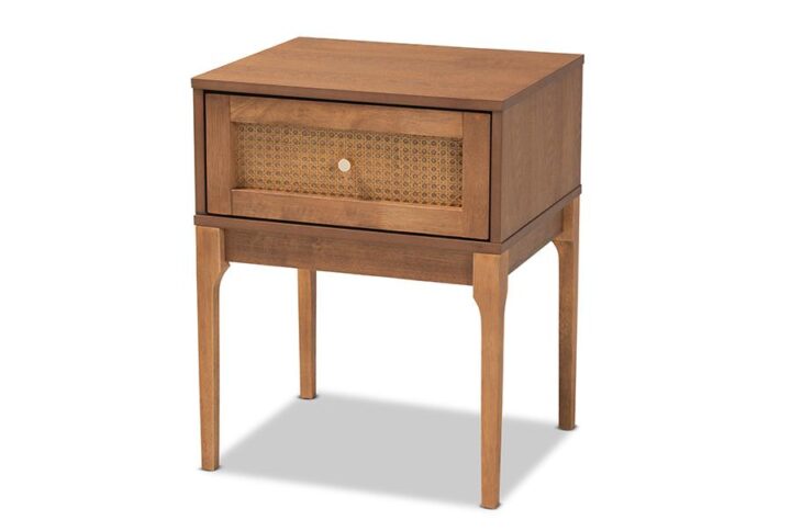 Ash Walnut Finished Wood and Rattan 1-Drawer Nightstand From Baxton Studio