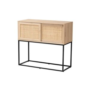 Transitional Natural Brown Finished Wood and Natural Rattan Sideboard Buffet From bali & pari