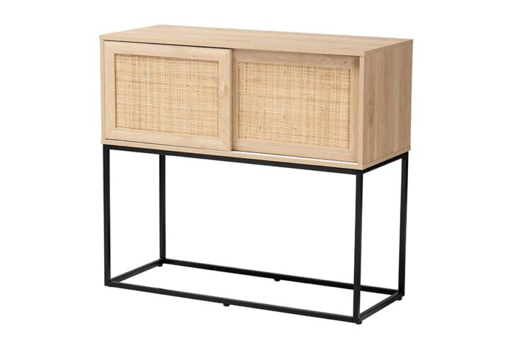 Transitional Natural Brown Finished Wood and Natural Rattan Sideboard Buffet From bali & pari