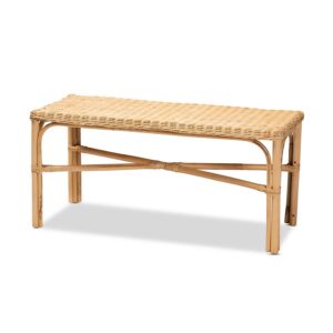 Cacaban Modern Bohemian Natural Brown Rattan Accent Bench From bali & pari