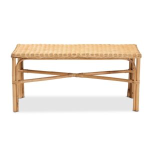 Cacaban Modern Bohemian Natural Brown Rattan Accent Bench From bali & pari