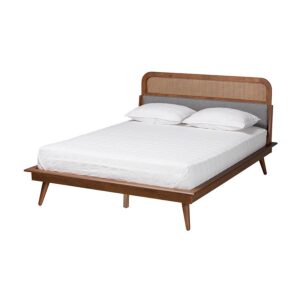 Grey Fabric and Ash Walnut Finished Wood Queen Size Platform Bed From Baxton Studio