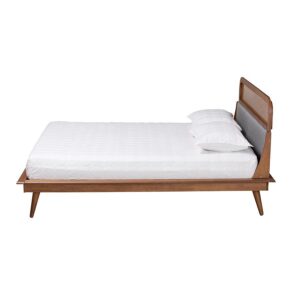 Grey Fabric and Ash Walnut Finished Wood Queen Size Platform Bed From Baxton Studio