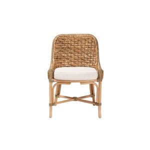 Bohemian Natural Brown Woven Rattan Dining Side Chair With Cushion From bali & pari