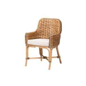 Bohemian Natural Brown Woven Rattan Dining Arm Chair with Cushion From bali & pari