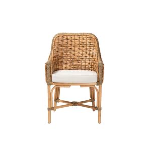 Bohemian Natural Brown Woven Rattan Dining Arm Chair with Cushion From bali & pari