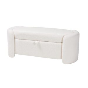 Oakes Modern and Contemporary Ivory Boucle Upholstered Storage Bench From bali & pari