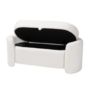 Oakes Modern and Contemporary Ivory Boucle Upholstered Storage Bench From bali & pari